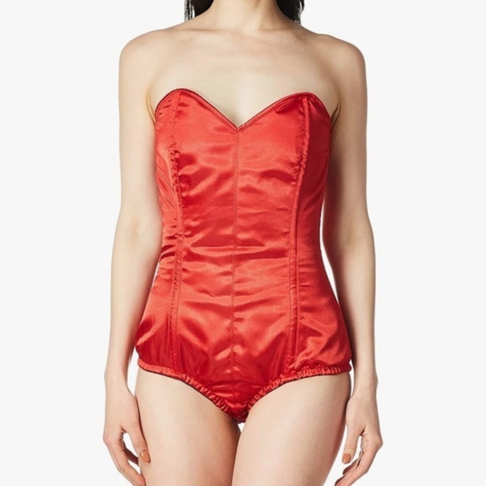 Daisy Corsets Lavish Red Satin Side Zipper Corset Romper Corset Romper Plus 6X